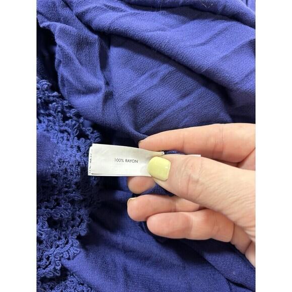 Poupette St Barth Maxi Dress Navy Blue XS Fringe Puka Shell Accents - Picture 14 of 16